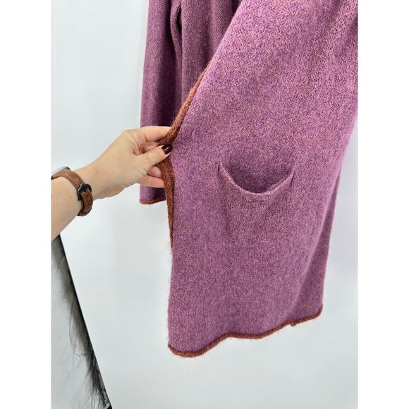 GUDRUN SJODEN Purple Lagenlook Alpaca Wool Cape Cardigan Sweater Size L - Picture 3 of 9